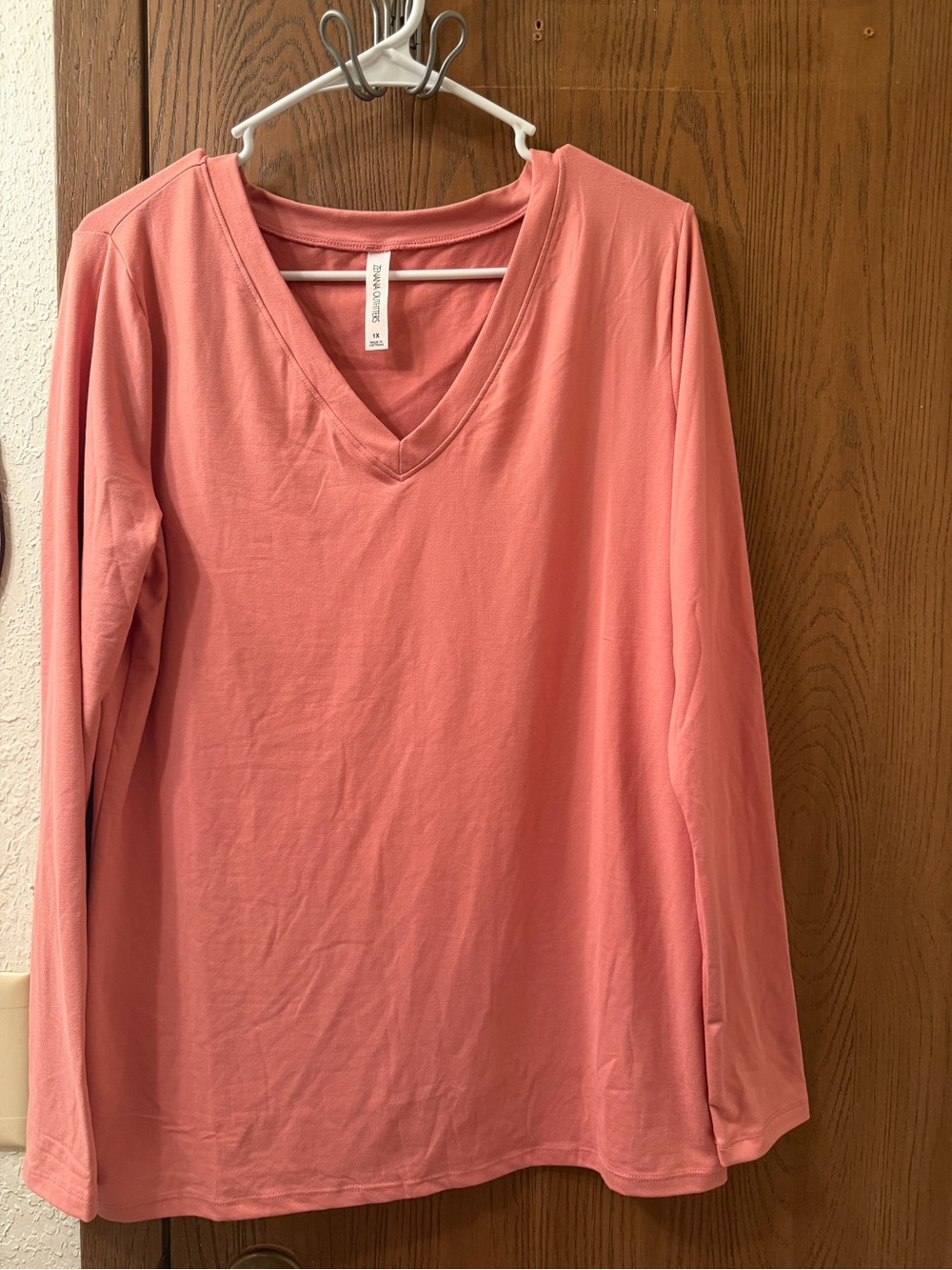 Zenana Outfitters V-Neck Long Sleeve Top - Coral